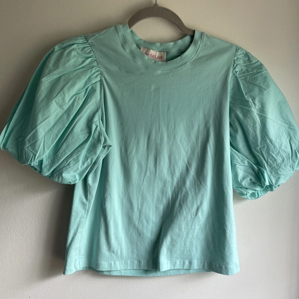 Love the Label Puff Sleeve T-Shirt Womens Small Mint Green Short Balloon Sleeve - Picture 1 of 9
